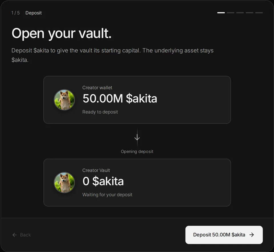 Simulator step one: deposit 50M $akita to open the vault